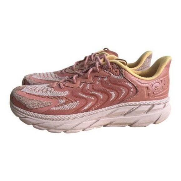 Hoka One One Clifton LS Shoes Sneakers Pink Peach Size Women 14 Men 13 Leather - Picture 1 of 13